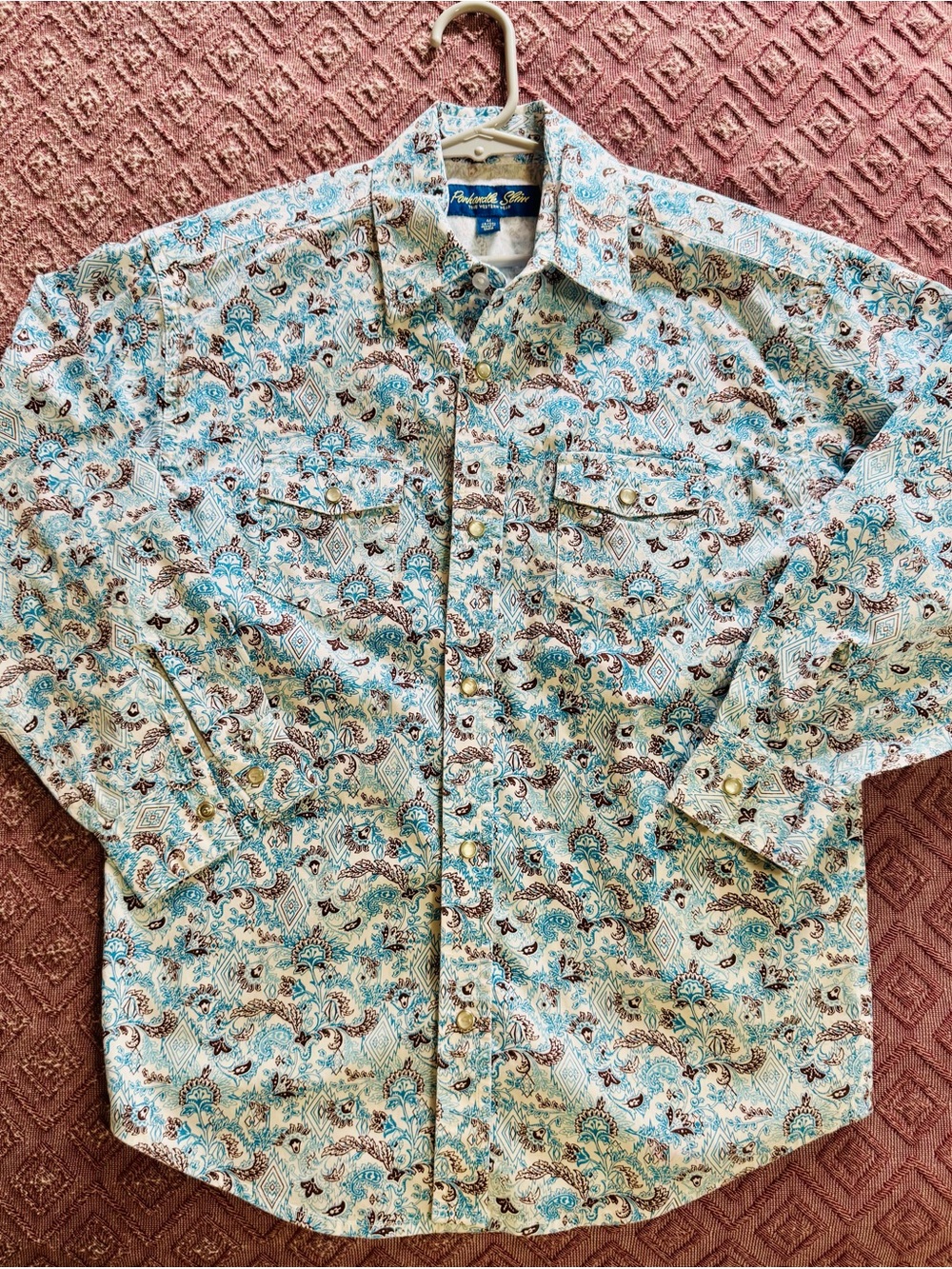 Panhandle Slim Boys' Paisley Button-Down Shirt in Light Blue and Brown Size 8/10